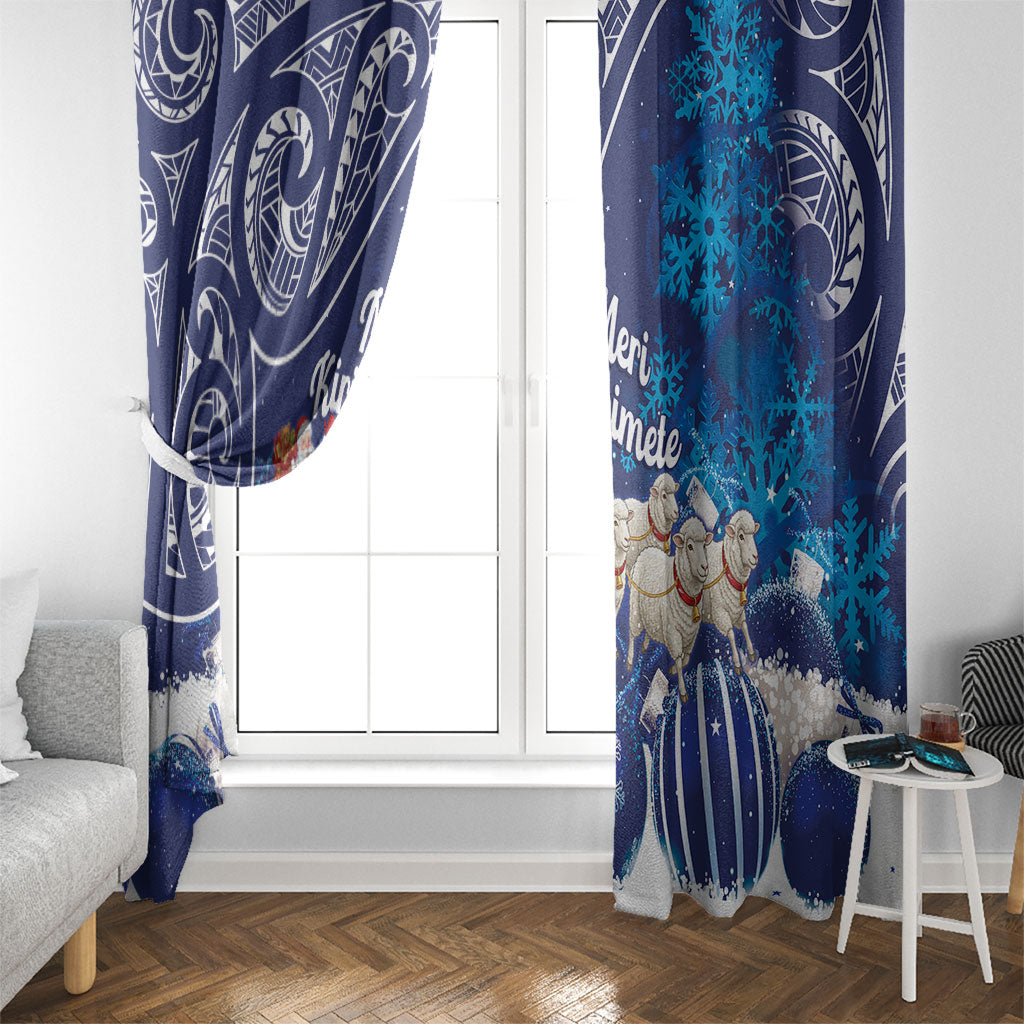 New Zealand Christmas In July Window Curtain Funny Santa Sheep Meri Kirihimete Blue