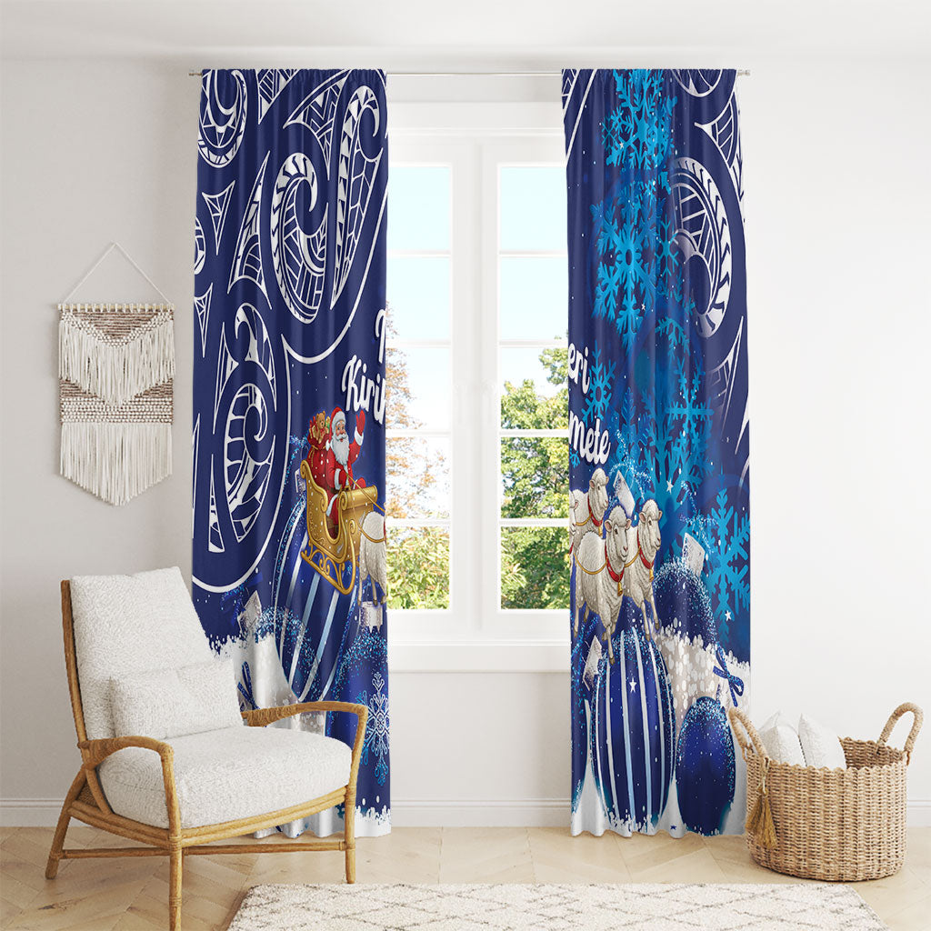 New Zealand Christmas In July Window Curtain Funny Santa Sheep Meri Kirihimete Blue