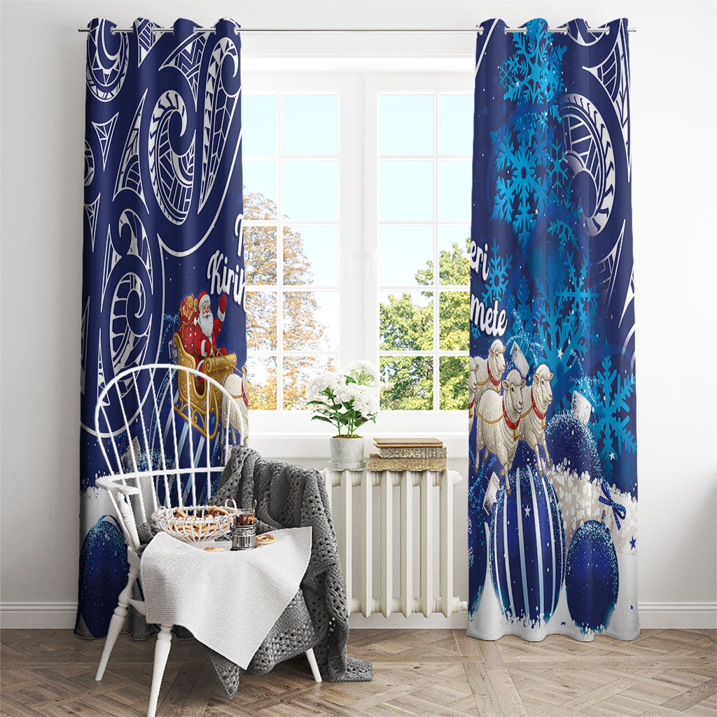 New Zealand Christmas In July Window Curtain Funny Santa Sheep Meri Kirihimete Blue