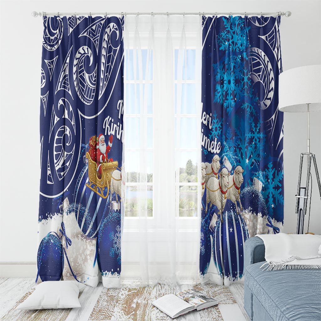 New Zealand Christmas In July Window Curtain Funny Santa Sheep Meri Kirihimete Blue