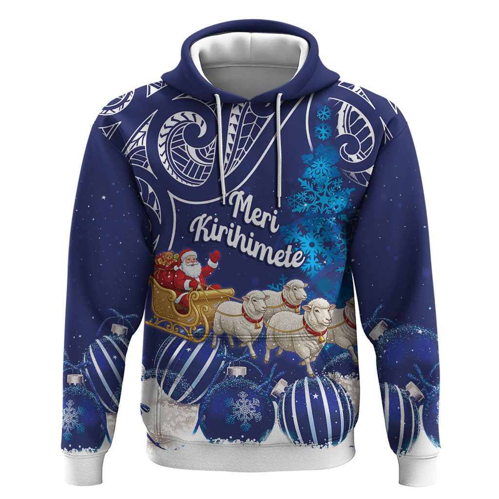New Zealand Christmas In July Personalised Zip Hoodie Funny Santa Sheep Meri Kirihimete Blue