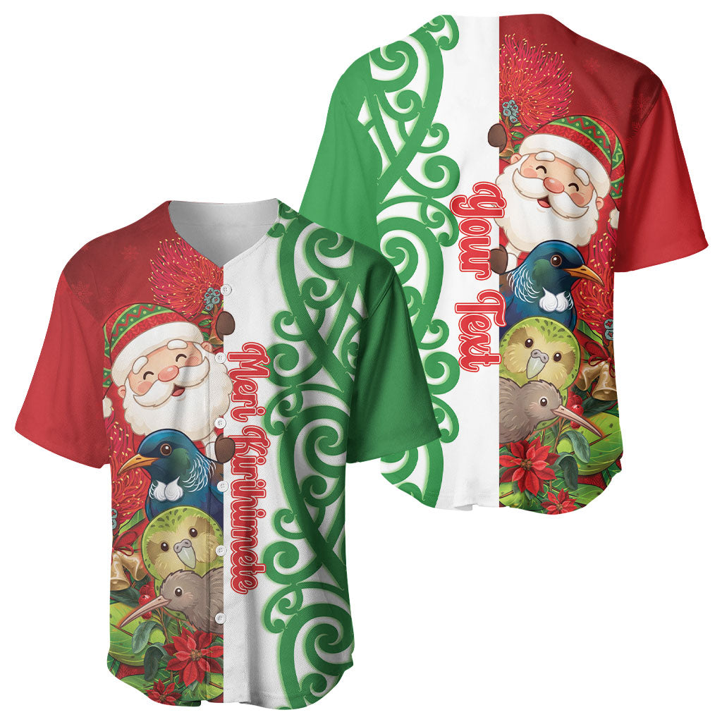 Meri Kirihimete New Zealand Personalised Baseball Jersey Cute Santa NZ Animals and Pohutukawa