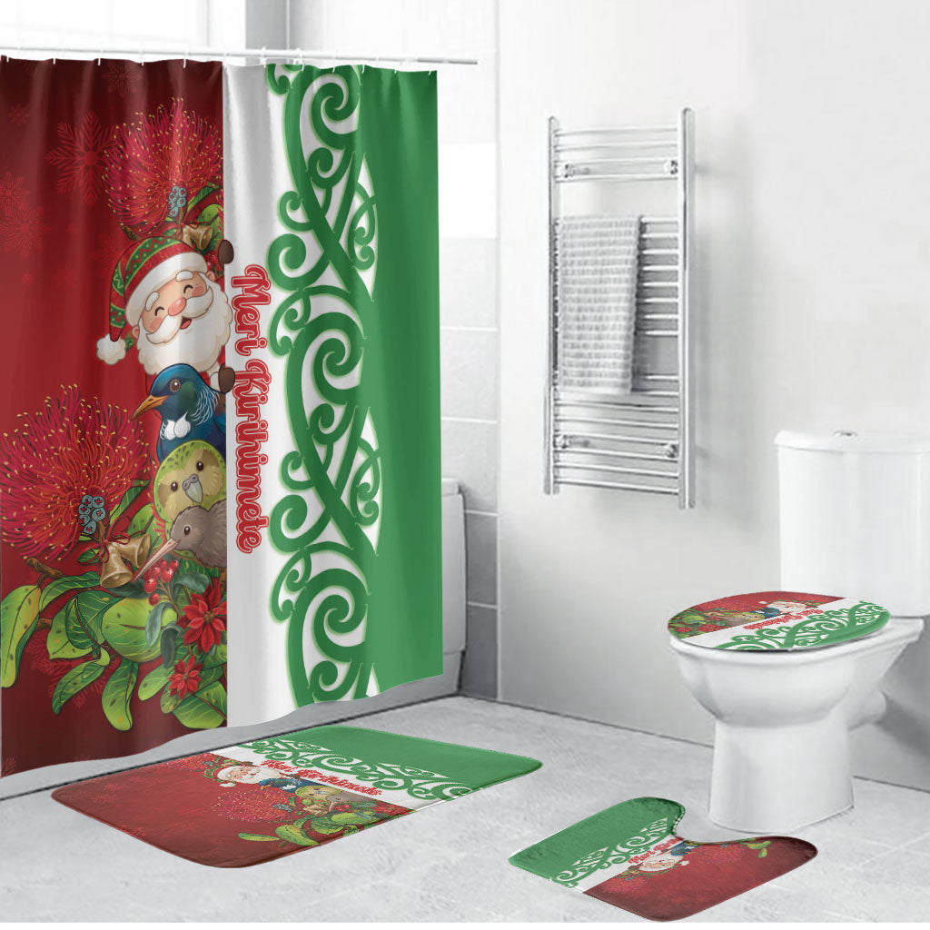 Meri Kirihimete New Zealand Bathroom Set Cute Santa NZ Animals and Pohutukawa