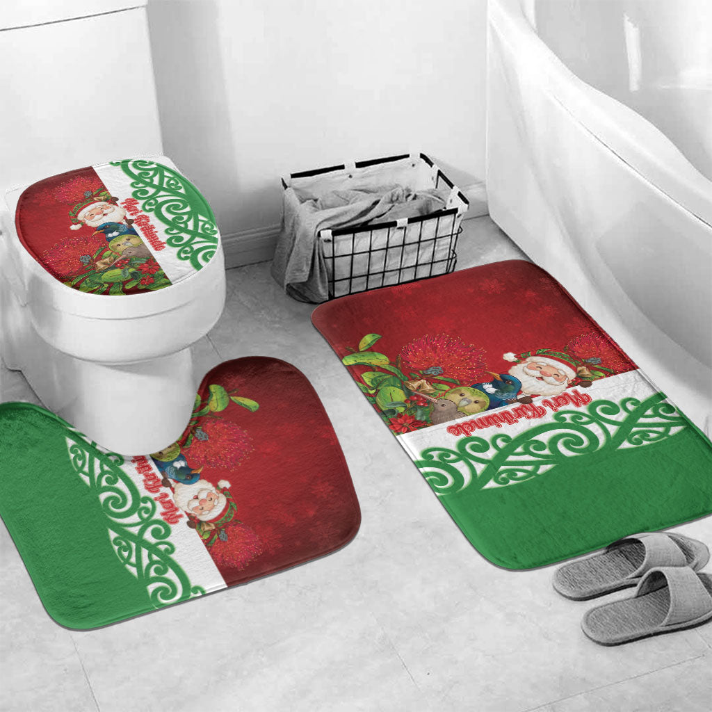 Meri Kirihimete New Zealand Bathroom Set Cute Santa NZ Animals and Pohutukawa