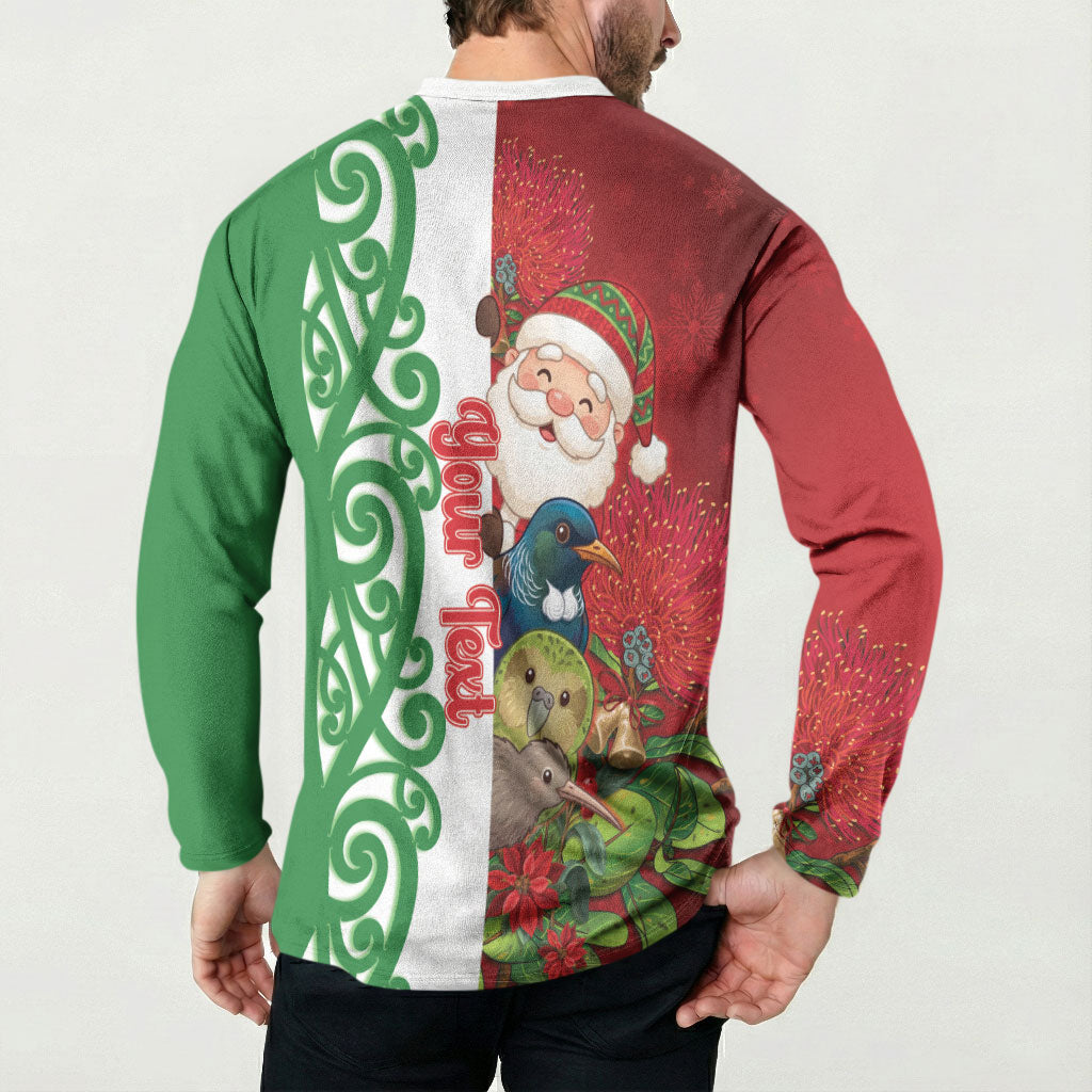 Meri Kirihimete New Zealand Personalised Button Sweatshirt Cute Santa NZ Animals and Pohutukawa