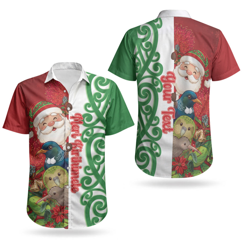 Meri Kirihimete New Zealand Personalised Couples Matching Off Shoulder Short Dress and Hawaiian Shirt Cute Santa NZ Animals and Pohutukawa LT14 - Polynesian Pride