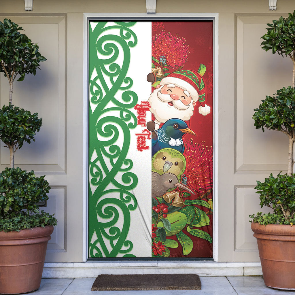 Meri Kirihimete New Zealand Personalised Door Cover Cute Santa NZ Animals and Pohutukawa