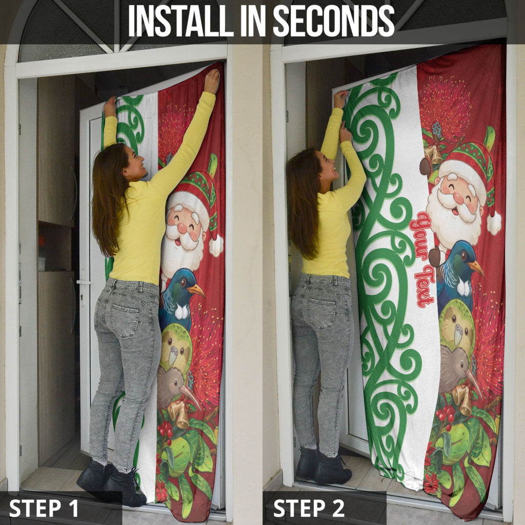 Meri Kirihimete New Zealand Personalised Door Cover Cute Santa NZ Animals and Pohutukawa