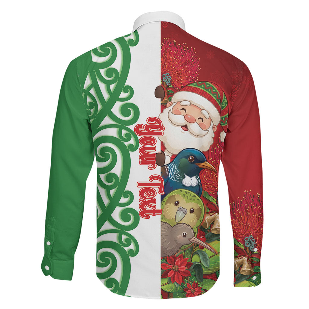 Meri Kirihimete New Zealand Personalised Family Matching Long Sleeve Bodycon Dress and Hawaiian Shirt Cute Santa NZ Animals and Pohutukawa