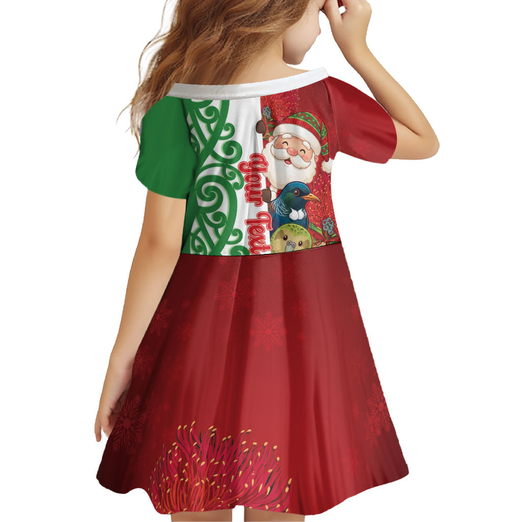 Meri Kirihimete New Zealand Personalised Family Matching Off Shoulder Maxi Dress and Hawaiian Shirt Cute Santa NZ Animals and Pohutukawa