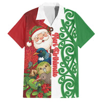 Meri Kirihimete New Zealand Personalised Family Matching Off Shoulder Maxi Dress and Hawaiian Shirt Cute Santa NZ Animals and Pohutukawa