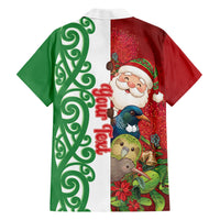 Meri Kirihimete New Zealand Personalised Family Matching Off Shoulder Short Dress and Hawaiian Shirt Cute Santa NZ Animals and Pohutukawa