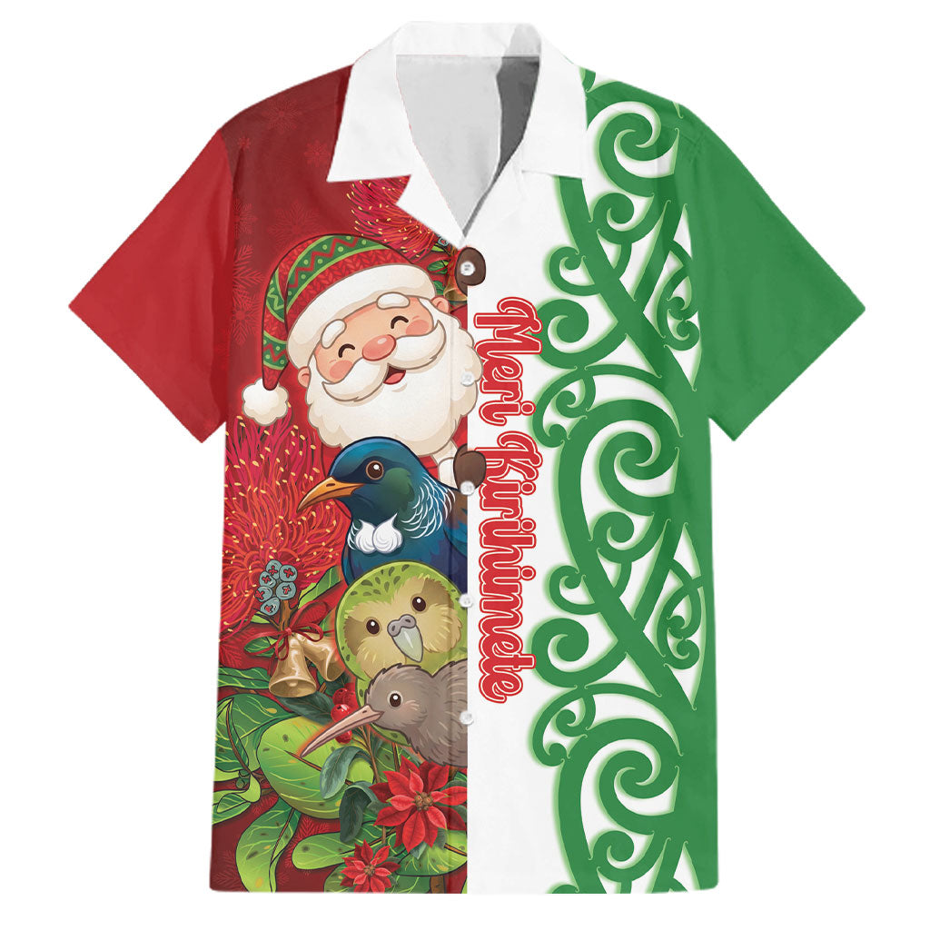 Meri Kirihimete New Zealand Personalised Family Matching Short Sleeve Bodycon Dress and Hawaiian Shirt Cute Santa NZ Animals and Pohutukawa