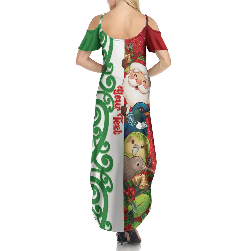 Meri Kirihimete New Zealand Personalised Family Matching Summer Maxi Dress and Hawaiian Shirt Cute Santa NZ Animals and Pohutukawa