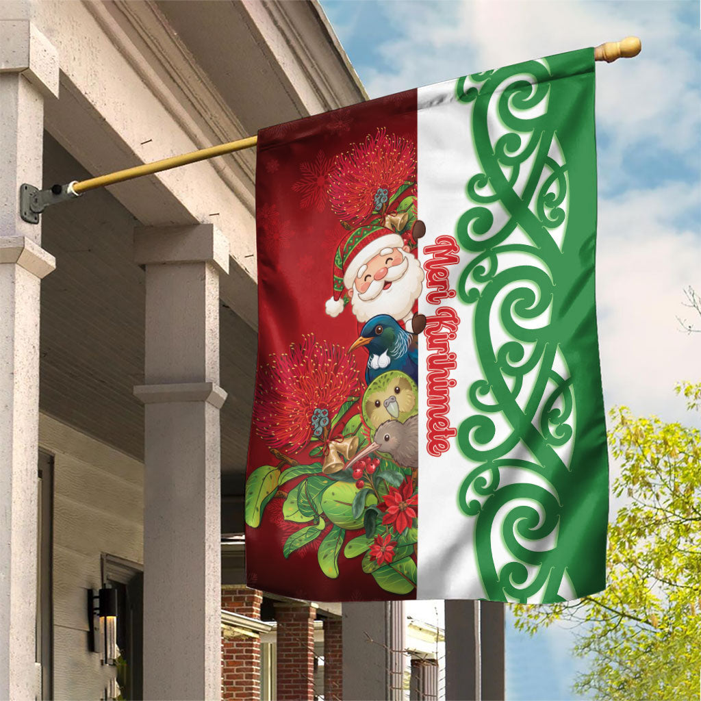 Meri Kirihimete New Zealand Garden Flag Cute Santa NZ Animals and Pohutukawa