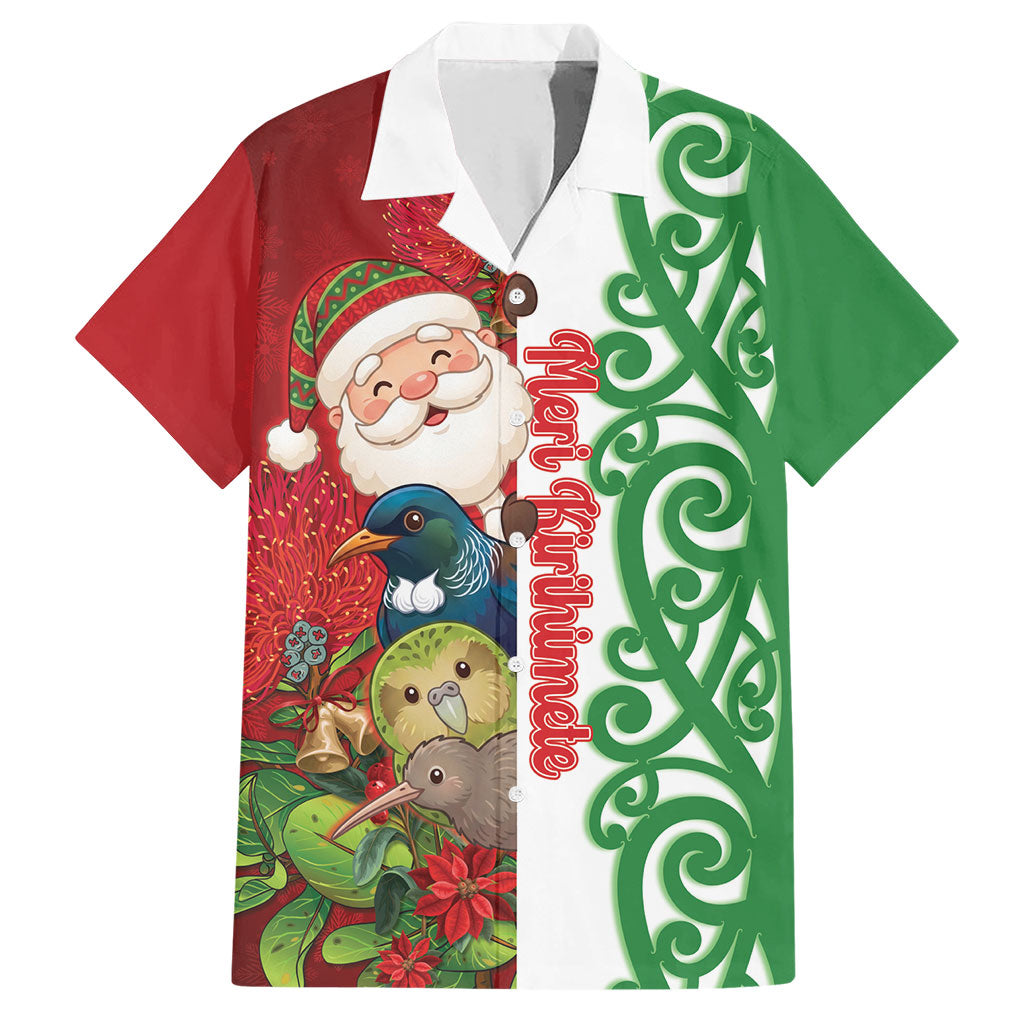 Meri Kirihimete New Zealand Personalised Hawaiian Shirt Cute Santa NZ Animals and Pohutukawa