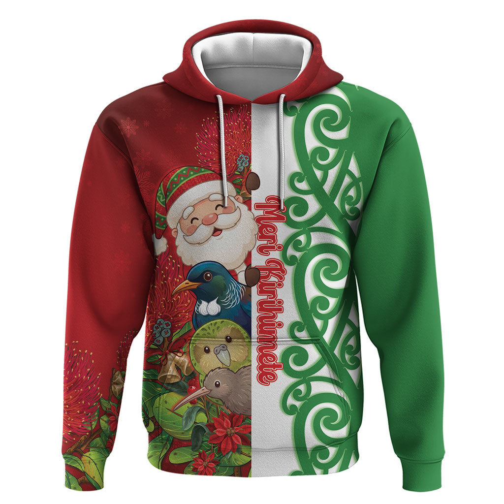 Meri Kirihimete New Zealand Personalised Hoodie Cute Santa NZ Animals and Pohutukawa