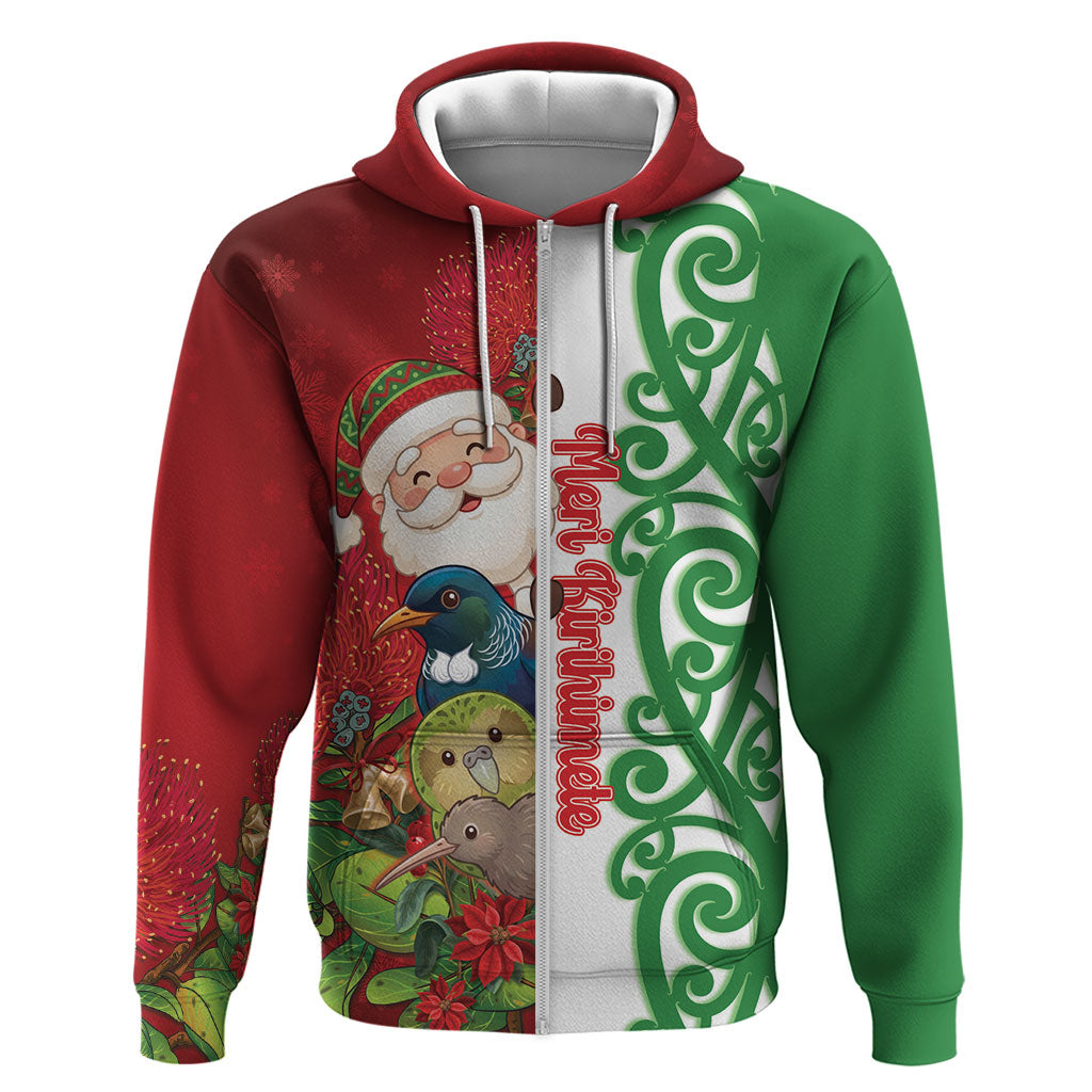 Meri Kirihimete New Zealand Personalised Hoodie Cute Santa NZ Animals and Pohutukawa