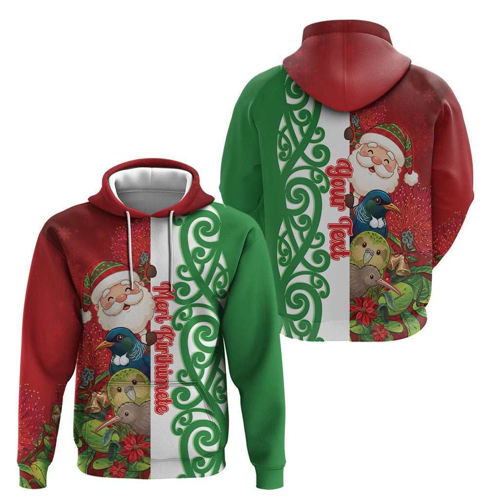 Meri Kirihimete New Zealand Personalised Hoodie Cute Santa NZ Animals and Pohutukawa