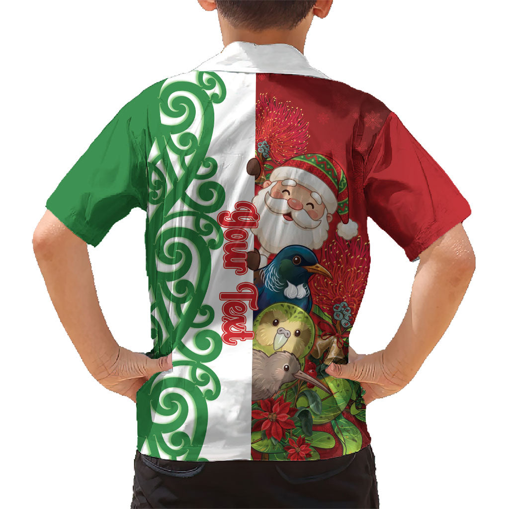 Meri Kirihimete New Zealand Personalised Kid Hawaiian Shirt Cute Santa NZ Animals and Pohutukawa