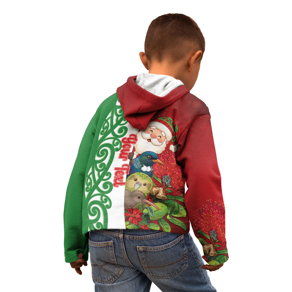 Meri Kirihimete New Zealand Personalised Kid Hoodie Cute Santa NZ Animals and Pohutukawa