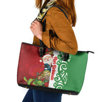 Meri Kirihimete New Zealand Leather Tote Bag Cute Santa NZ Animals and Pohutukawa