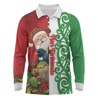 Meri Kirihimete New Zealand Personalised Long Sleeve Polo Shirt Cute Santa NZ Animals and Pohutukawa