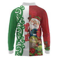 Meri Kirihimete New Zealand Personalised Long Sleeve Polo Shirt Cute Santa NZ Animals and Pohutukawa