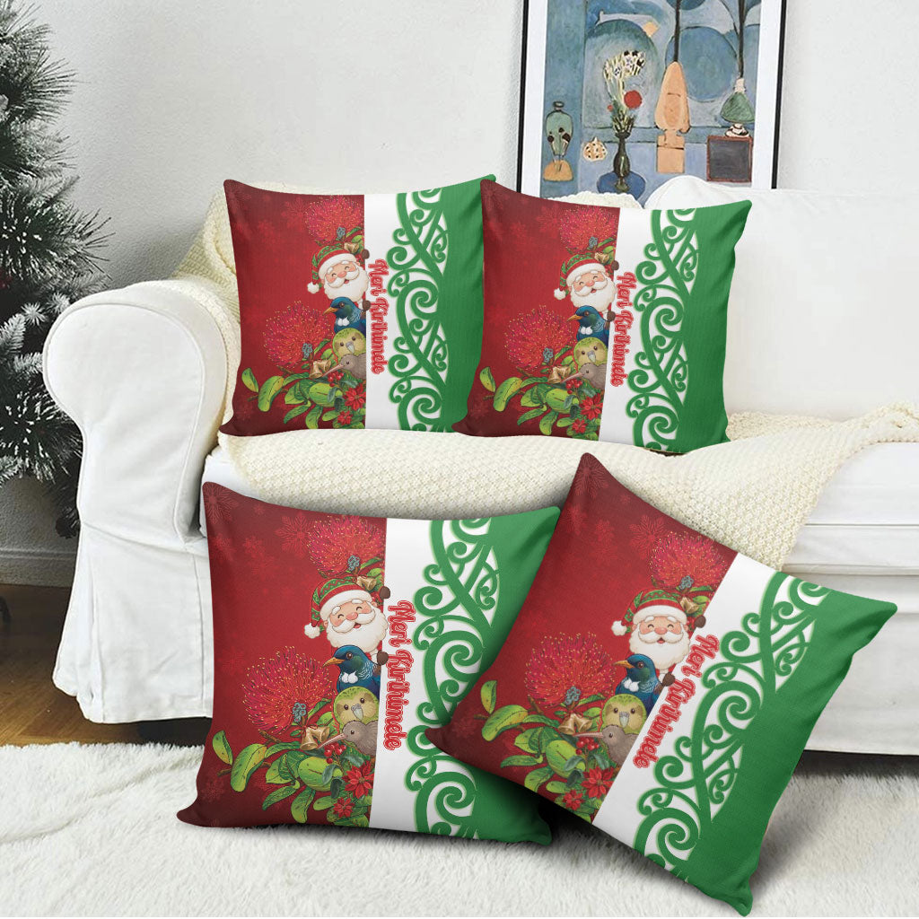 Meri Kirihimete New Zealand Pillow Cover Cute Santa NZ Animals and Pohutukawa