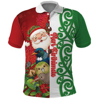 Meri Kirihimete New Zealand Personalised Polo Shirt Cute Santa NZ Animals and Pohutukawa