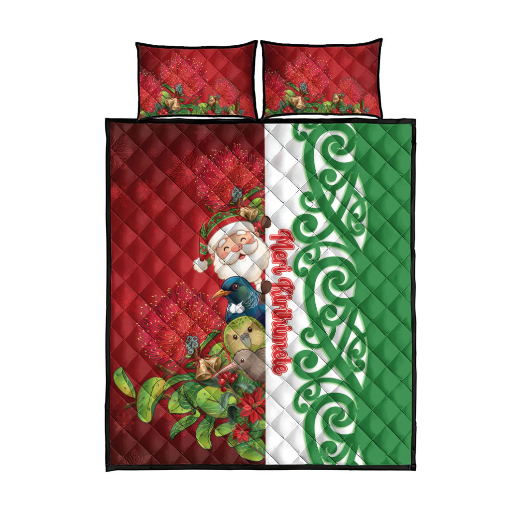 Meri Kirihimete New Zealand Quilt Bed Set Cute Santa NZ Animals and Pohutukawa