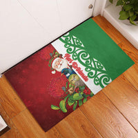Meri Kirihimete New Zealand Rubber Doormat Cute Santa NZ Animals and Pohutukawa