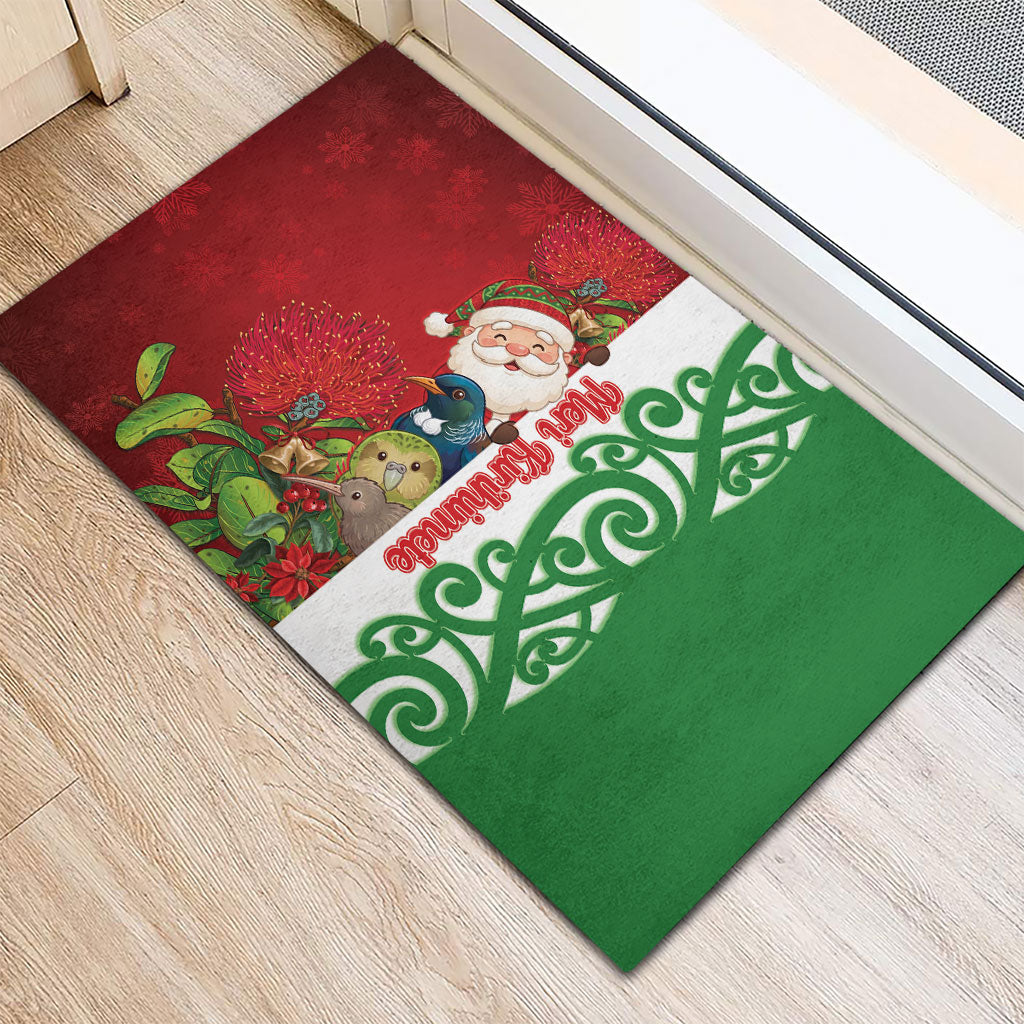 Meri Kirihimete New Zealand Rubber Doormat Cute Santa NZ Animals and Pohutukawa