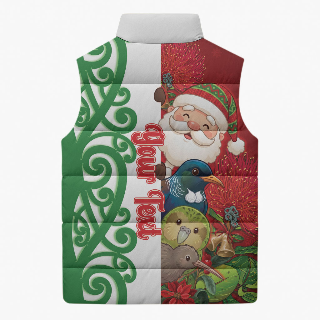 Meri Kirihimete New Zealand Personalised Sleeveless Puffer Jacket Cute Santa NZ Animals and Pohutukawa