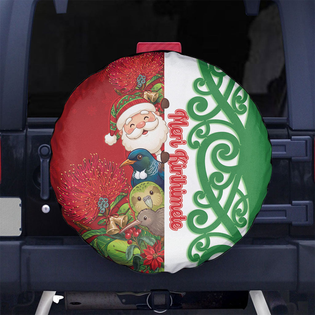 Meri Kirihimete New Zealand Spare Tire Cover Cute Santa NZ Animals and Pohutukawa