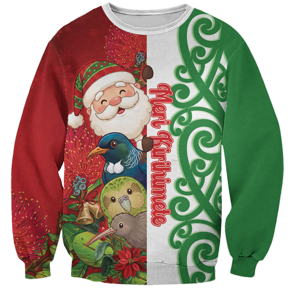 Meri Kirihimete New Zealand Personalised Sweatshirt Cute Santa NZ Animals and Pohutukawa LT14 Unisex Red - Polynesian Pride