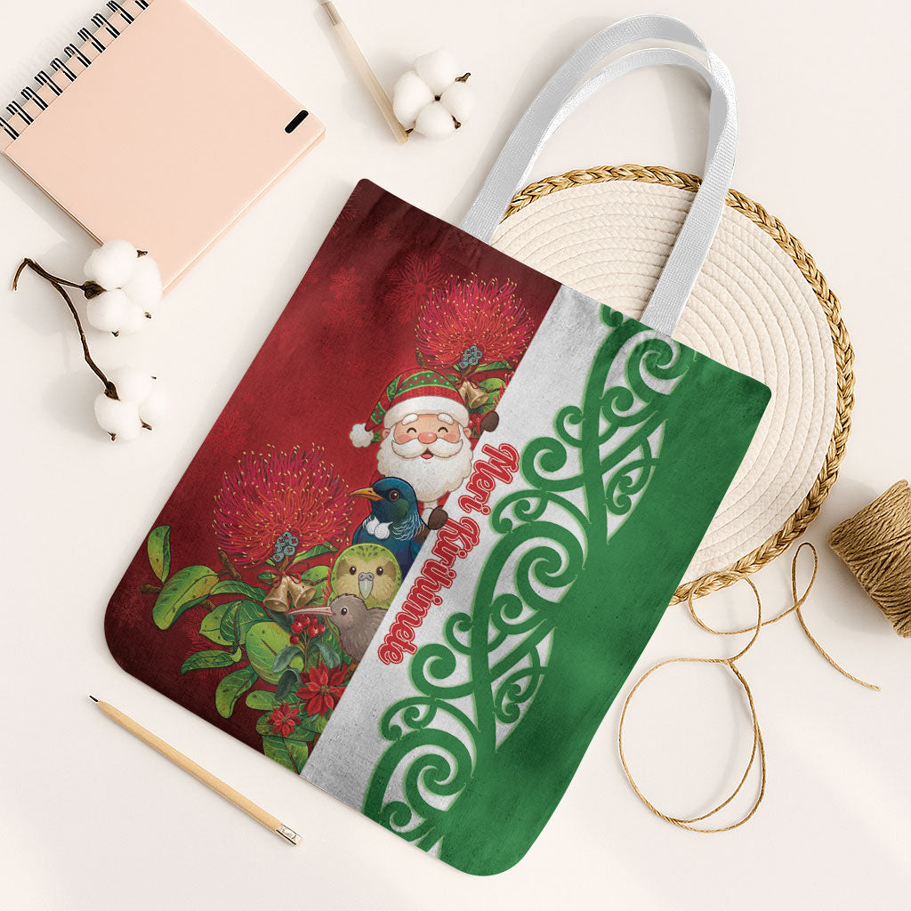 Meri Kirihimete New Zealand Tote Bag Cute Santa NZ Animals and Pohutukawa