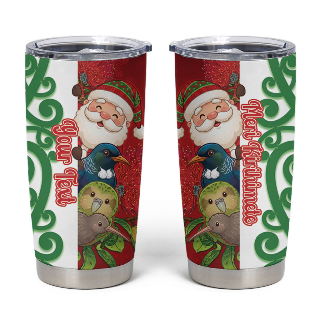 Meri Kirihimete New Zealand Personalised Tumbler Cup Cute Santa NZ Animals and Pohutukawa