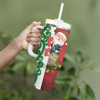 Meri Kirihimete New Zealand Personalised Tumbler With Handle Cute Santa NZ Animals and Pohutukawa