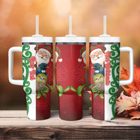 Meri Kirihimete New Zealand Personalised Tumbler With Handle Cute Santa NZ Animals and Pohutukawa