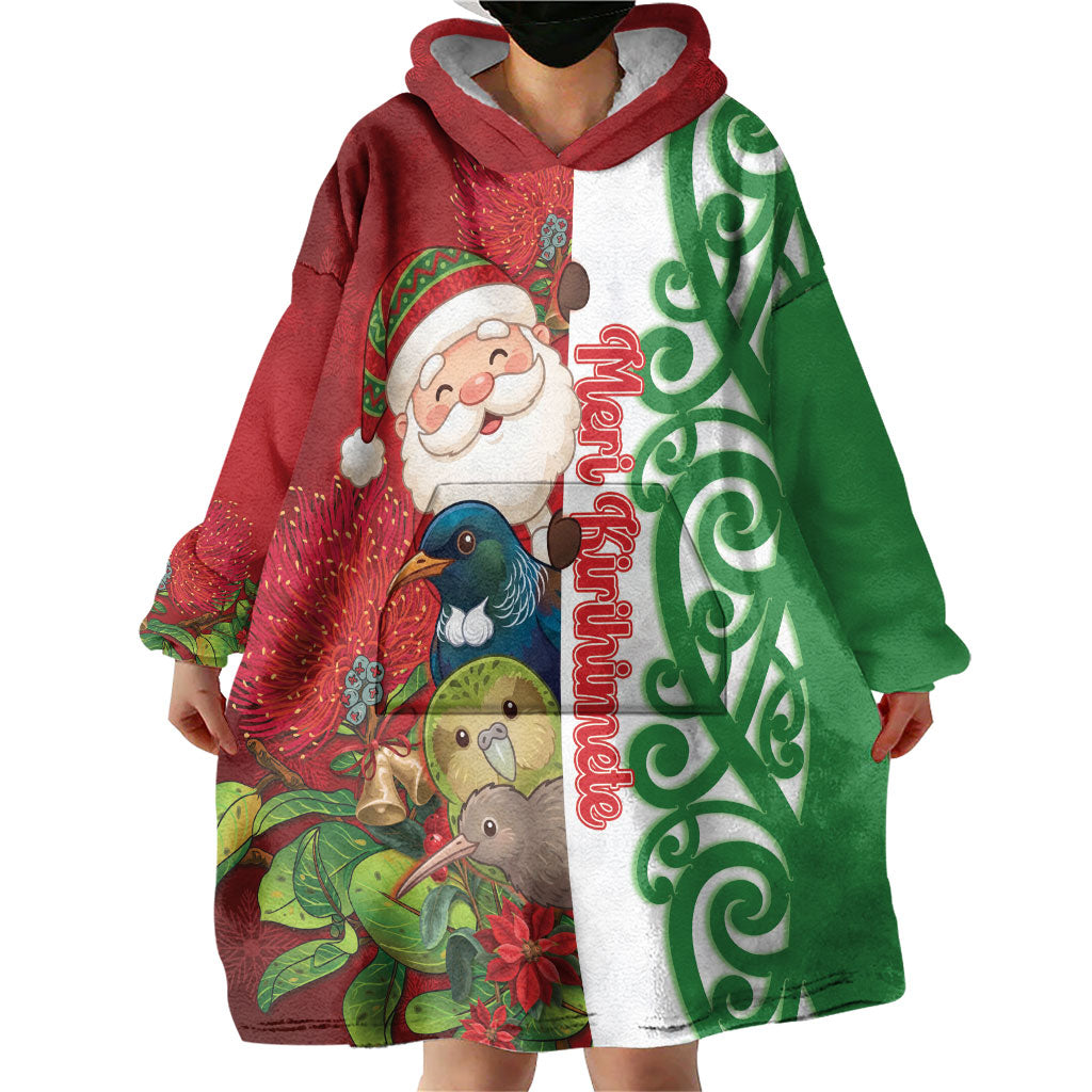 Meri Kirihimete New Zealand Personalised Wearable Blanket Hoodie Cute Santa NZ Animals and Pohutukawa