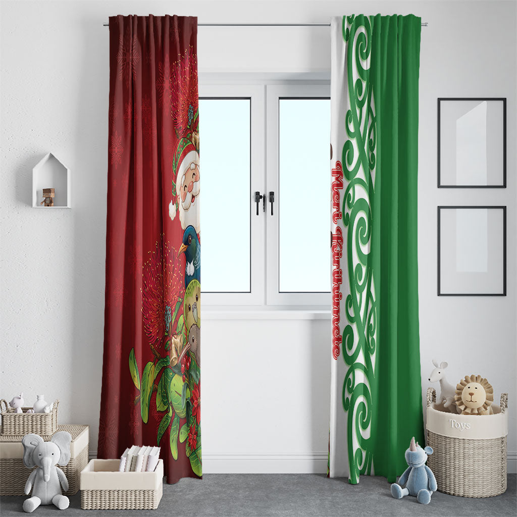 Meri Kirihimete New Zealand Window Curtain Cute Santa NZ Animals and Pohutukawa