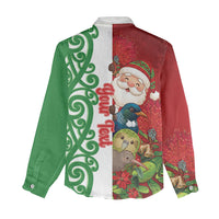Meri Kirihimete New Zealand Personalised Women Casual Shirt Cute Santa NZ Animals and Pohutukawa