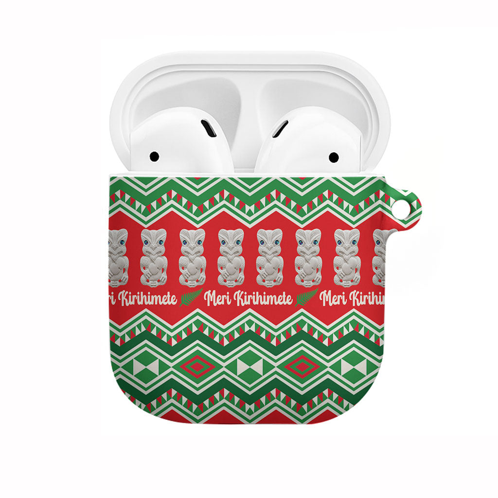 New Zealand Christmas In July AirPods Case Meri Kirihimete Hei Tiki Taniko Motifs Seamless