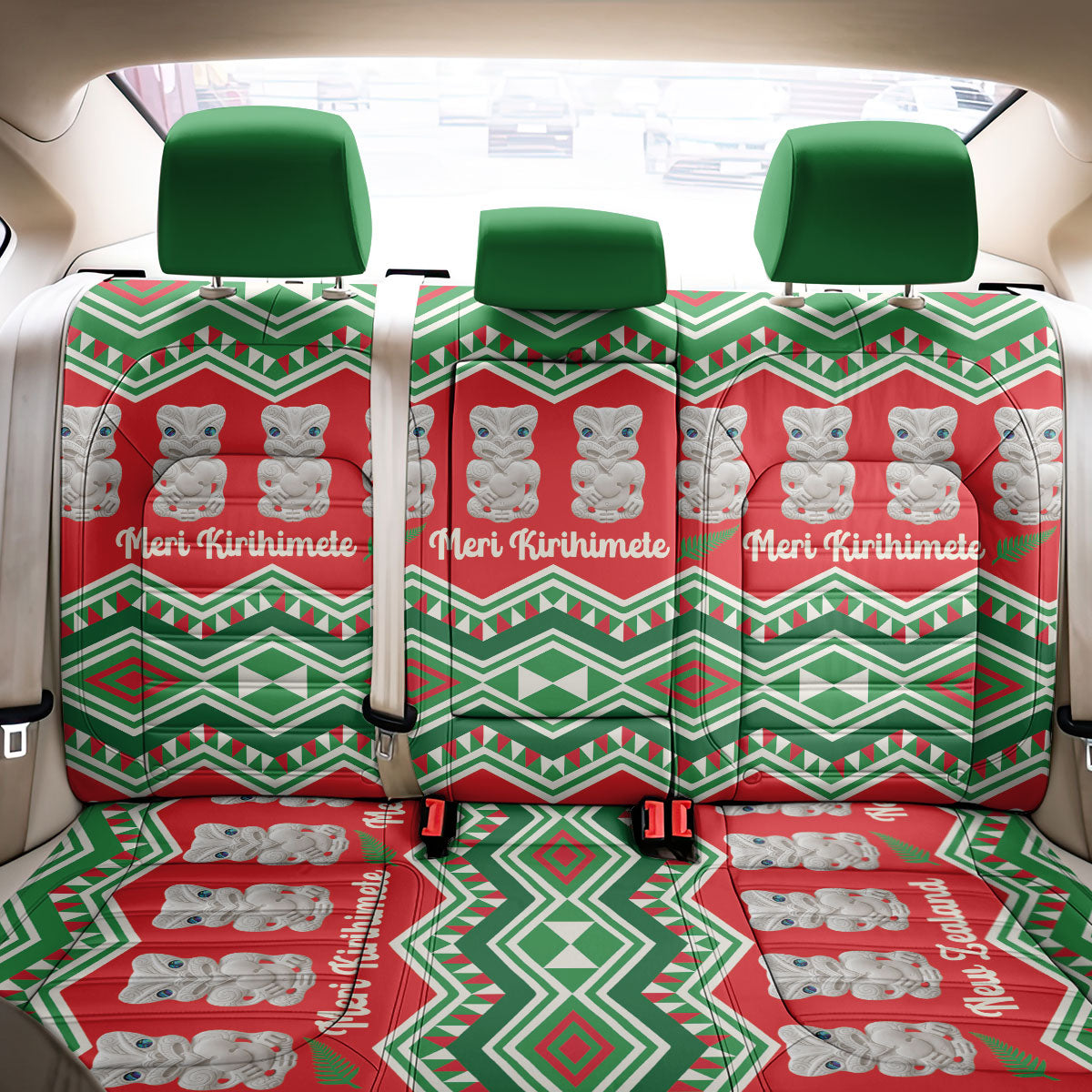 New Zealand Christmas In July Back Car Seat Cover Meri Kirihimete Hei Tiki Taniko Motifs Seamless