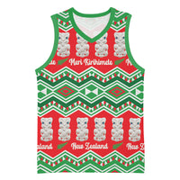 New Zealand Christmas In July Basketball Jersey Meri Kirihimete Hei Tiki Taniko Motifs Seamless