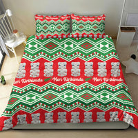 New Zealand Christmas In July Bedding Set Meri Kirihimete Hei Tiki Taniko Motifs Seamless