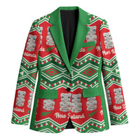 New Zealand Christmas In July Blazer Meri Kirihimete Hei Tiki Taniko Motifs Seamless