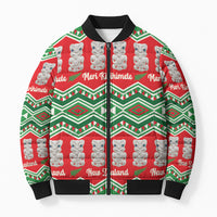 New Zealand Christmas In July Bomber Puffer Jacket Meri Kirihimete Hei Tiki Taniko Motifs Seamless