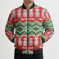 New Zealand Christmas In July Bomber Puffer Jacket Meri Kirihimete Hei Tiki Taniko Motifs Seamless